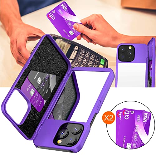 W7ETBEN Wallet Case Compatible with iPhone 13 Pro, Hidden Mirror Wallet Cover with Stand, Card Holder for iPhone 13 Pro 6.1 inch - Purple - Image 4