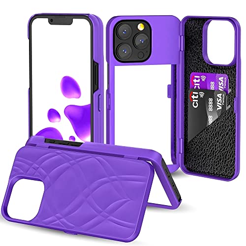 W7ETBEN Wallet Case Compatible with iPhone 13 Pro, Hidden Mirror Wallet Cover with Stand, Card Holder for iPhone 13 Pro 6.1 inch - Purple - Image 1