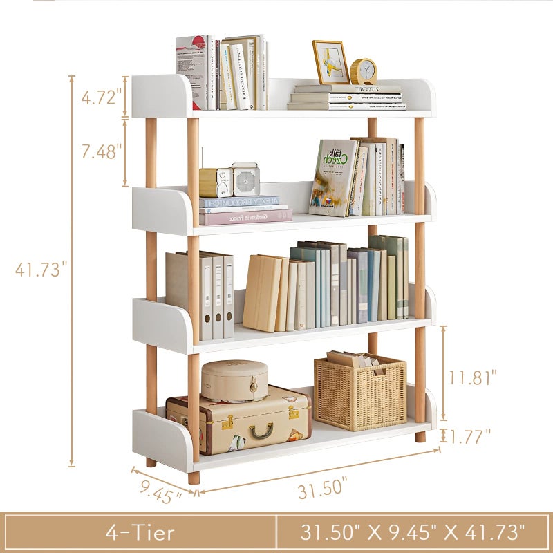 OSCHF 4-Tier Wooden Open Bookcase - Modern Display Bookshelf with Top Edge and Solid Wood Frame for Home and Office, Storage Cabinet, Warm White - Image 2