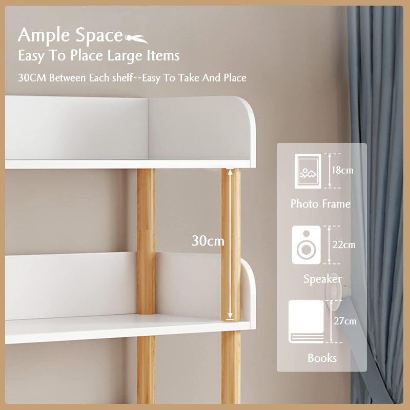 OSCHF 4-Tier Wooden Open Bookcase - Modern Display Bookshelf with Top Edge and Solid Wood Frame for Home and Office, Storage Cabinet, Warm White - Image 5
