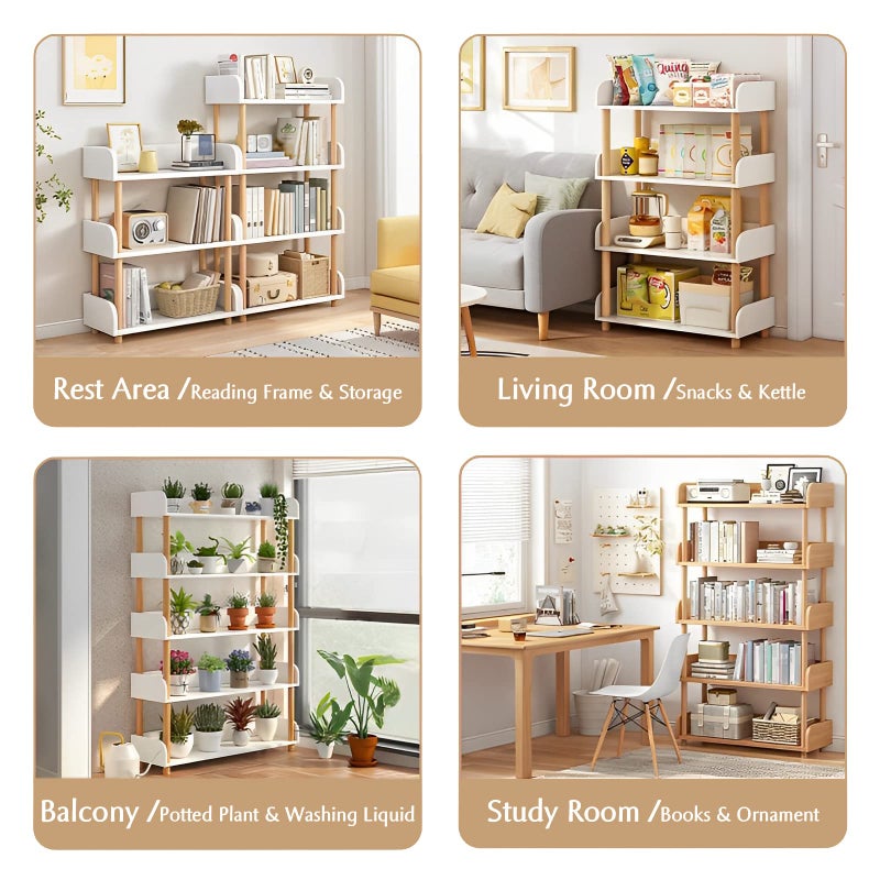 OSCHF 4-Tier Wooden Open Bookcase - Modern Display Bookshelf with Top Edge and Solid Wood Frame for Home and Office, Storage Cabinet, Warm White - Image 3