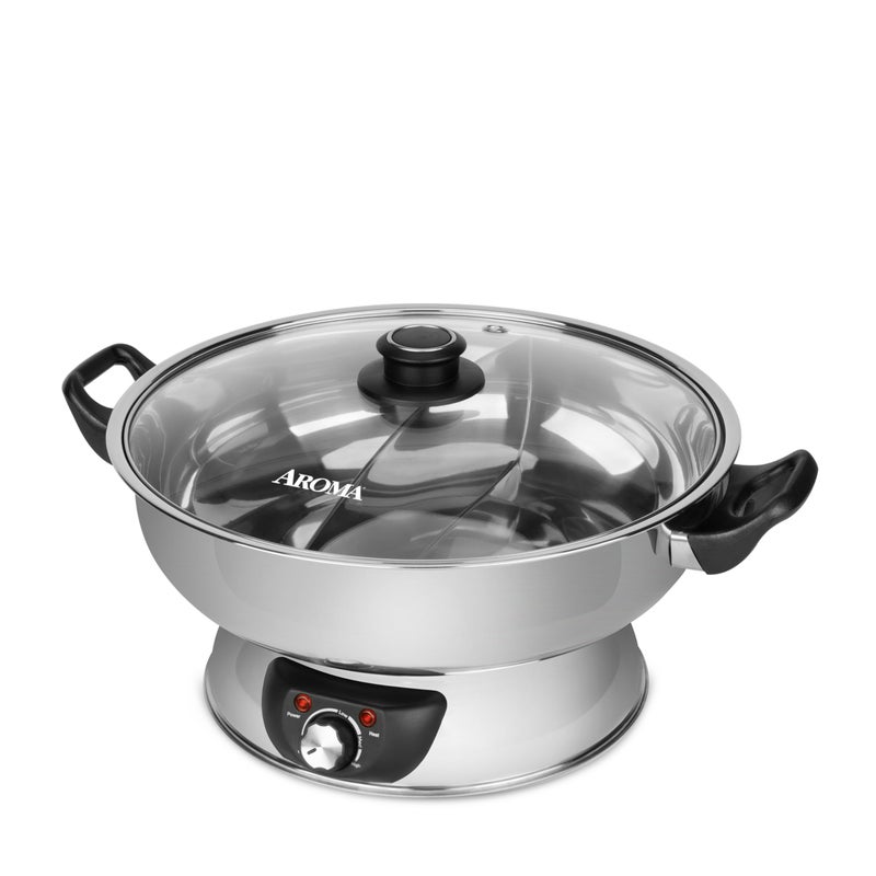 Aroma Housewares ASP610 DualSided Shabu Hot Pot 5Qt Stainless Steel Aroma Housewares 3 Uncooked6 Cups Cooked Rice Cooker Steamer Multicooker 26 cups Black