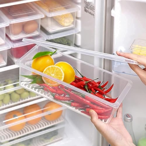 VeriXpress Fridge Storage Boxes (Pack of 6), Fridge Organizer With Removable Drain Plate, Fridge Storage Containers 1500 ML, Keeps Fruits, Vegetables Fresh Longer - Image 1