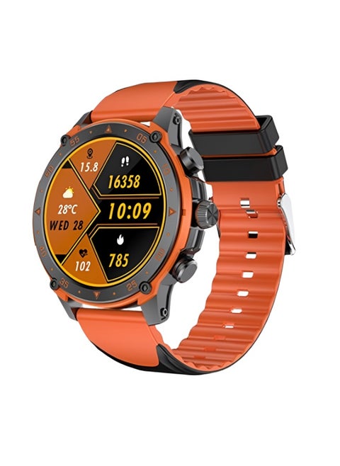 WATCH7 Smart Watch, Water and Dust Resistant, with a High-Definition Amoled Display and a Stylish Black and Orange Band