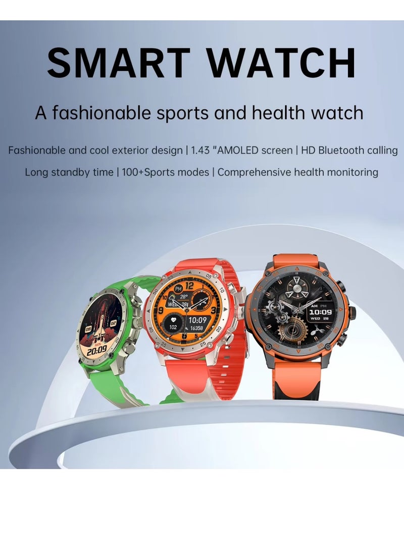 Oteeto - WATCH7 Smart Watch, Water and Dust Resistant, with a High-Definition Amoled Display and a Stylish Black and Orange Band - Image 1