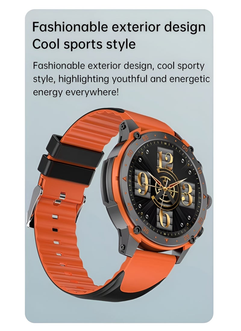 Oteeto - WATCH7 Smart Watch, Water and Dust Resistant, with a High-Definition Amoled Display and a Stylish Black and Orange Band - Image 1