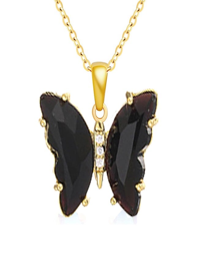 MIFYNN قلادة فراشة من MIFYNN للنساء، مصنوعة من الذهب عيار 14 قيراطاً، قلادة فراشة مرصعة بالكريستال، قلادة بأحجار الراين، هدية مجوهرات لعيد الميلاد (أسود) - Image 1