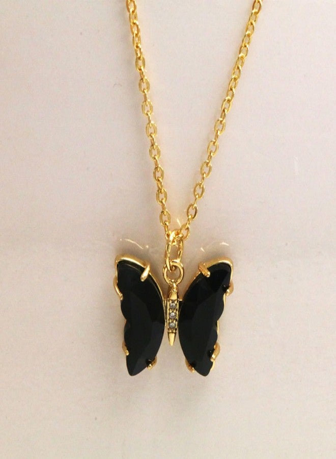 MIFYNN قلادة فراشة من MIFYNN للنساء، مصنوعة من الذهب عيار 14 قيراطاً، قلادة فراشة مرصعة بالكريستال، قلادة بأحجار الراين، هدية مجوهرات لعيد الميلاد (أسود) - Image 3