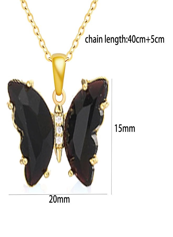 MIFYNN قلادة فراشة من MIFYNN للنساء، مصنوعة من الذهب عيار 14 قيراطاً، قلادة فراشة مرصعة بالكريستال، قلادة بأحجار الراين، هدية مجوهرات لعيد الميلاد (أسود) - Image 4
