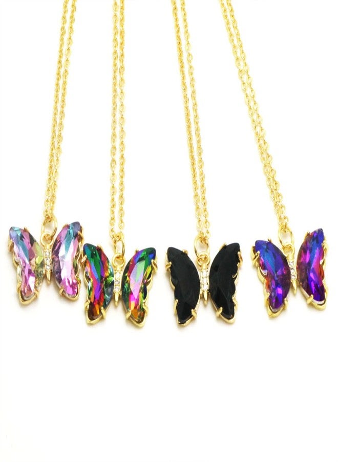 MIFYNN قلادة فراشة من MIFYNN للنساء، مصنوعة من الذهب عيار 14 قيراطاً، قلادة فراشة مرصعة بالكريستال، قلادة بأحجار الراين، هدية مجوهرات لعيد الميلاد (أسود) - Image 5