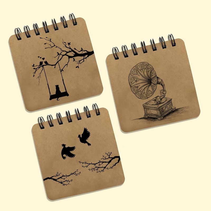 PAPERO Pocket Size Sketch Book | 140 GSM | (10.5 x 10.5 cm) | Pack of 3 | 40 Sheets Each | Wiro-Bound | Ideal for Quick Sketches, Doodles, and Travelers | Nature - Image 1