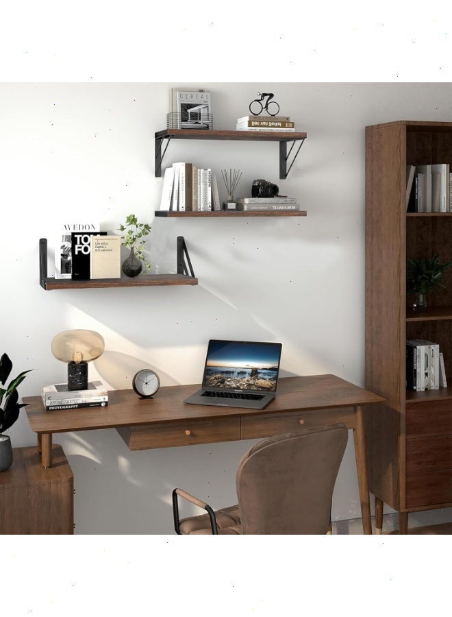 Yoawllty Wall Shelf, 4pcs Wood Floating Wall Shelf, Rustic Wall Mounted Storage Rack for Books & Decor, Small Space-Saving Display & Organizer(Brown) - Image 5