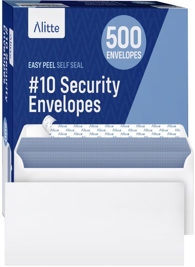 Alitte #10 Security Envelopes Letter Size Self Seal, 500 Count, Mailing Envelopes, Checks, Letters, Office Documents - Windowless, Security Tinted, Business Envelopes - White, 4-1/8" x 9-1/2" - Image 1
