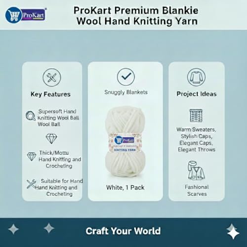 ProKart Premium Blankie Wool, Plush & Cuddly, Chenille Yarn Supersoft Hand Knitting Wool Ball | Blanket Thick/Mottu Yarn Ball Suitable for Hand Knitting and Crocheting (Pure White, 100gms x 1 Pack) - Image 5