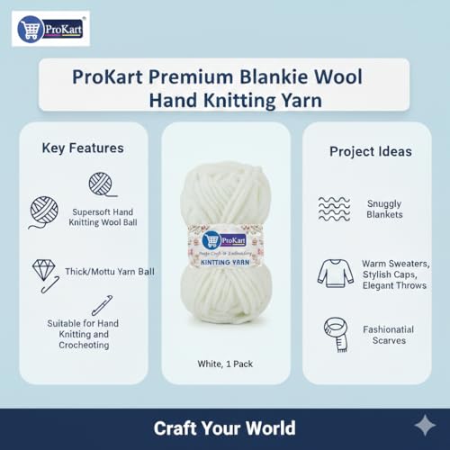 ProKart Premium Blankie Wool, Plush & Cuddly, Chenille Yarn Supersoft Hand Knitting Wool Ball | Blanket Thick/Mottu Yarn Ball Suitable for Hand Knitting and Crocheting (Pure White, 100gms x 1 Pack) - Image 4
