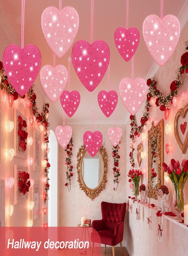 Jenaai 4 Pcs 11 Inch Valentine's Day 3D Glitter Heart Hanging Ornament Large Pink and Fuchsia Hanging Hearts Decorations for Valentine's Day Tree Home Ceiling Wedding Birthday Party Decorations - Image 5