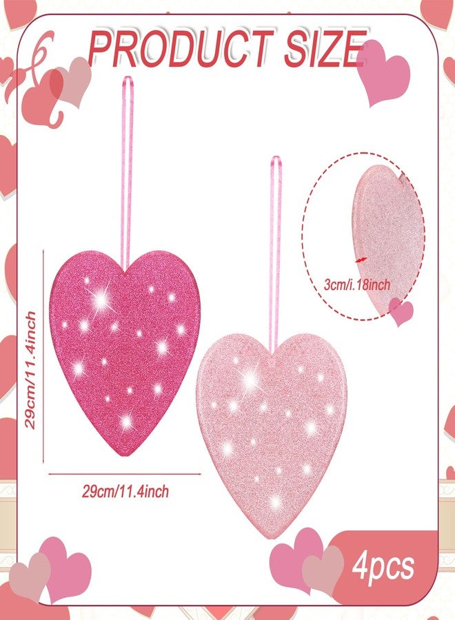 Jenaai 4 Pcs 11 Inch Valentine's Day 3D Glitter Heart Hanging Ornament Large Pink and Fuchsia Hanging Hearts Decorations for Valentine's Day Tree Home Ceiling Wedding Birthday Party Decorations - Image 2