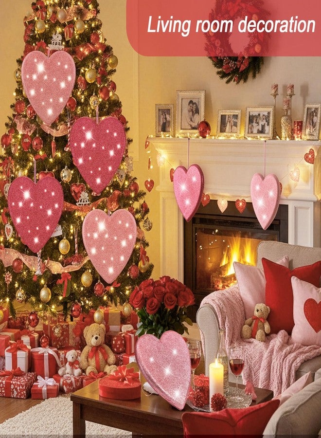 Jenaai 4 Pcs 11 Inch Valentine's Day 3D Glitter Heart Hanging Ornament Large Pink and Fuchsia Hanging Hearts Decorations for Valentine's Day Tree Home Ceiling Wedding Birthday Party Decorations - Image 3