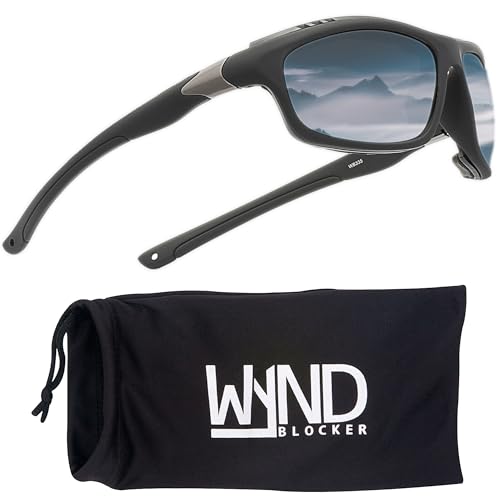 WYND Blocker Airdam Sunglasses Motorcycle Riding, Driving, Fishing, Boating Wrap (Black Matte, Silver Mirror) - Image 1