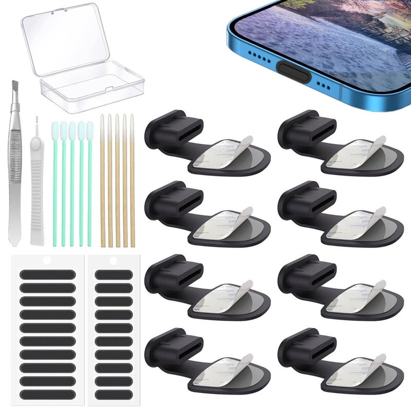 Jstincal 8PCS USB Type C Anti Dust Plugs Cover, C-Type Port Dust Plug, USB C Dust Cover, Anti-Lost USB C Charging Port Dust Covers Protectors for iPhone 15 16 17 Plus/Pro/Max, with Speaker Mesh Cover - Image 1