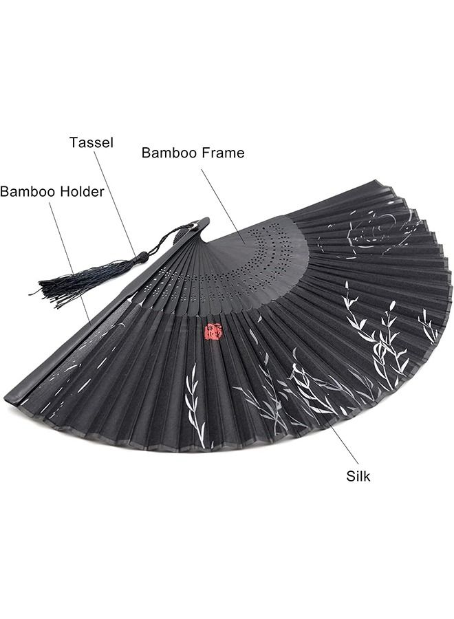 اتش اس مروحة قابلة للطي محمولة نسيج الخيزران مروحة عتيقة نمط يدوي مراوح قابلة للطي لزينة رقص حفل زفاف الحفلات - Image 5