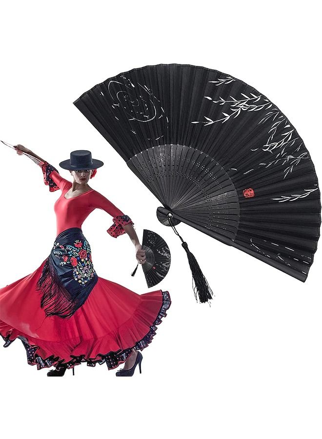 اتش اس مروحة قابلة للطي محمولة نسيج الخيزران مروحة عتيقة نمط يدوي مراوح قابلة للطي لزينة رقص حفل زفاف الحفلات - Image 3