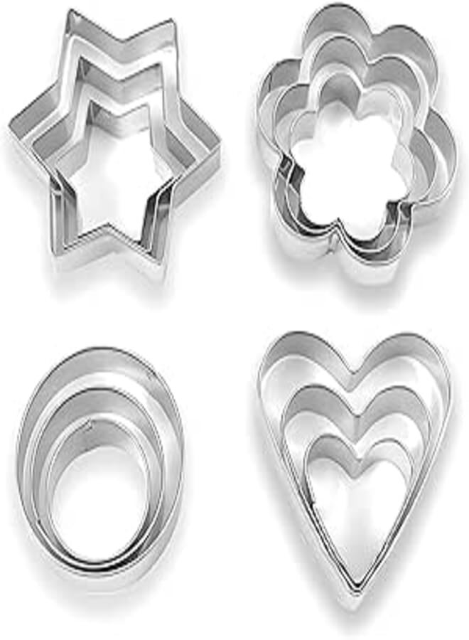 Stainless Steel Cookie Cutter Set 12-Piece | Shape Cutter for Food for Kids, Puri Maker Machine, Sandwich Bread Biscuit Burfi Roti Cutlet Fondant Donut Mold | Ghewar Mould Panipuri Roller Tools Kit