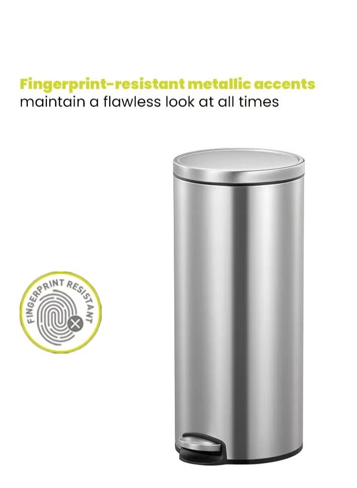EKO Stainless Steel Fingerprint Resistant Pedal Bin | Soft Close Bathroom Office Waste Bin | 12L | Silver - Image 4