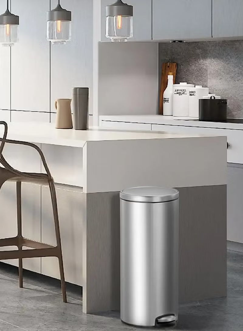 EKO Stainless Steel Fingerprint Resistant Pedal Bin | Soft Close Bathroom Office Waste Bin | 12L | Silver - Image 2