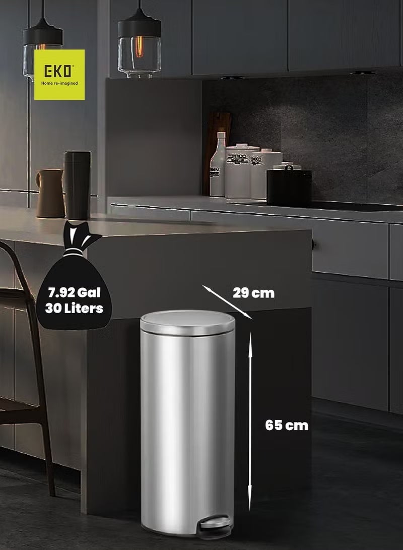 EKO Stainless Steel Fingerprint Resistant Pedal Bin | Soft Close Bathroom Office Waste Bin | 12L | Silver - Image 3