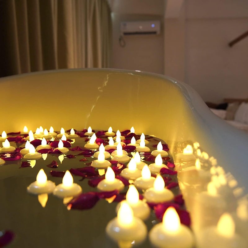 Homemory 24 Pack Waterproof Flameless Floating Tealights with Dried Rose Petals, Warm White Battery Flickering LED Tea Lights Candles - Wedding, Party, Centerpiece, Pool & SPA - Image 5