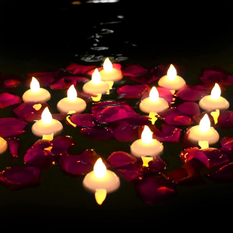 Homemory 24 Pack Waterproof Flameless Floating Tealights with Dried Rose Petals, Warm White Battery Flickering LED Tea Lights Candles - Wedding, Party, Centerpiece, Pool & SPA - Image 4