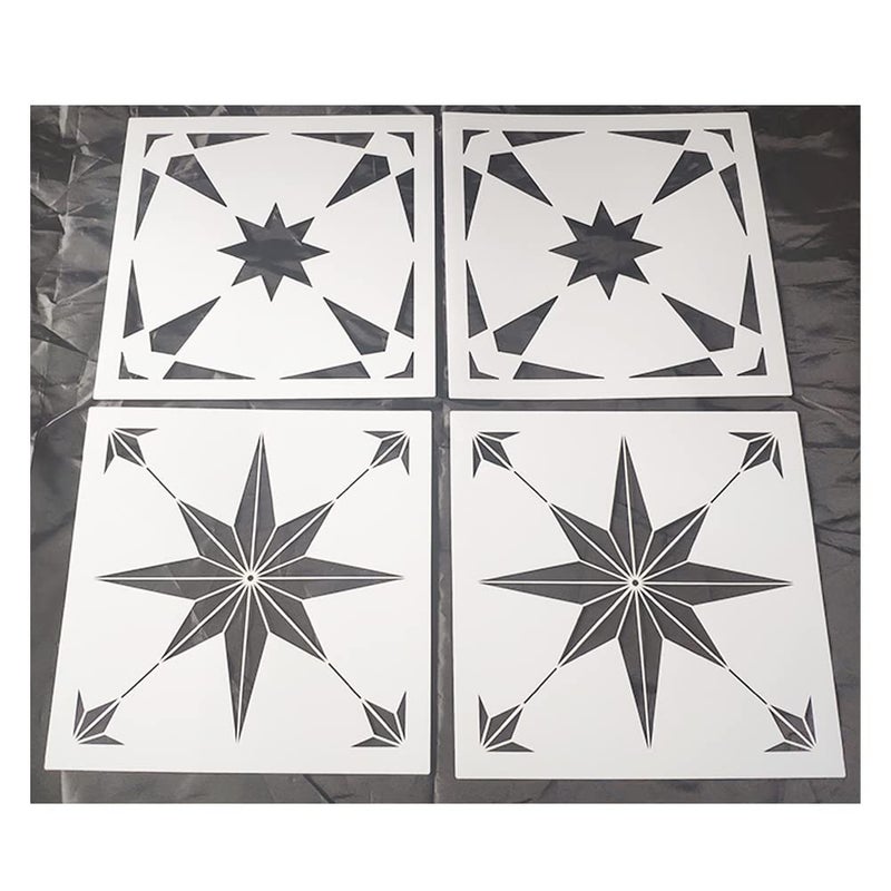 HELLATHUND 4Pcs Reusable Tile Stencils 8x8 Concrete Stencils for Patio Floor Stencil for Painting Floors Wall Stencils for Painting Stars and Jewel Stencil Pattern