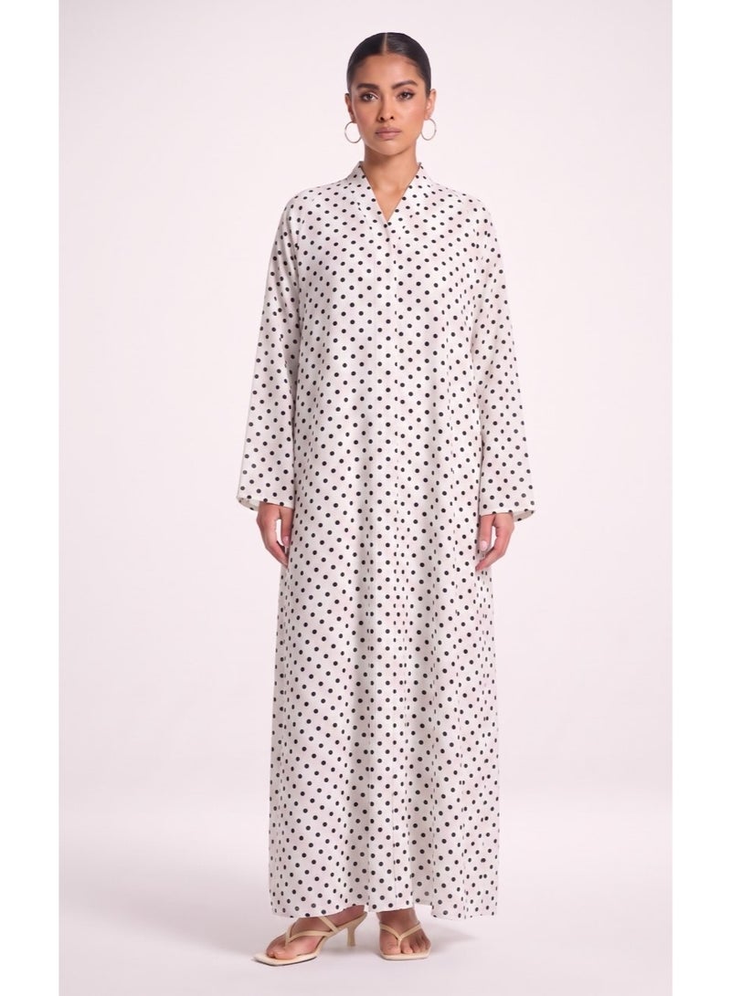 Next Abaya White Printed Chiffon Abaya - Image 1