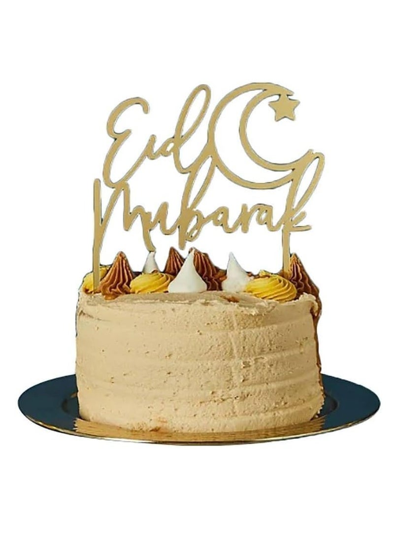 ThePartyPopper Acrylic Gold Eid Mubarak Cake Topper Arabic Happy Eid Ramadan Kareem Cake Decorations  - Image 4