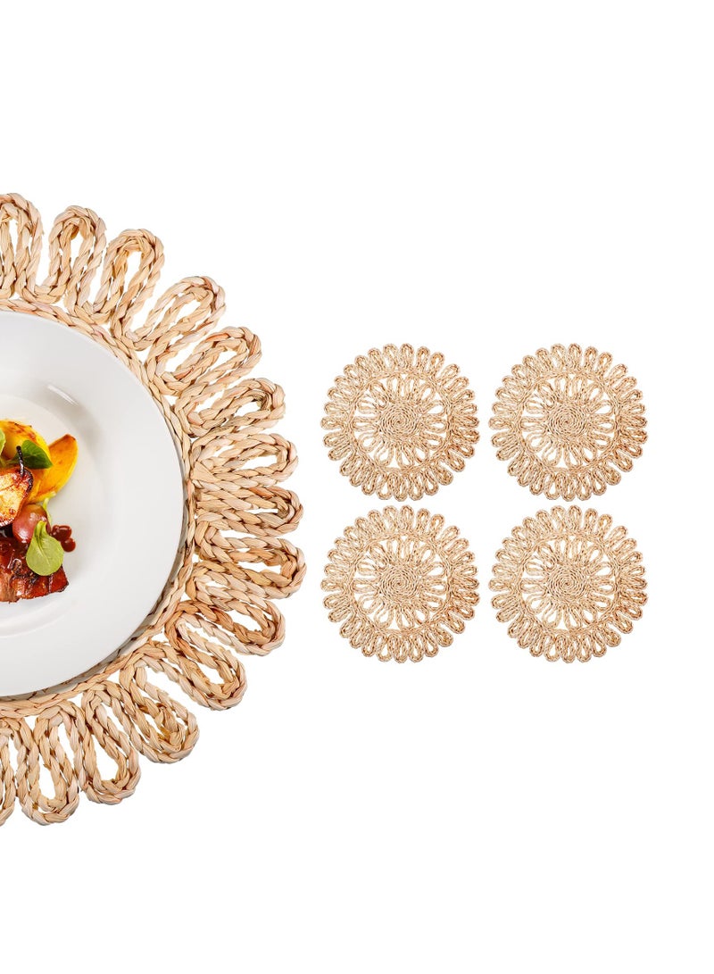 Excefore Round Braided Placemats, Round Placemats Set of 4, Table Mats Woven Heat Resistant for Dining Tables, for Dinner Holiday Wedding, Beige - Image 1