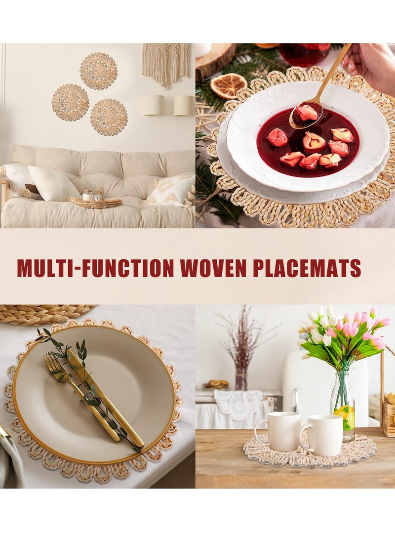 Excefore Round Braided Placemats, Round Placemats Set of 4, Table Mats Woven Heat Resistant for Dining Tables, for Dinner Holiday Wedding, Beige - Image 4