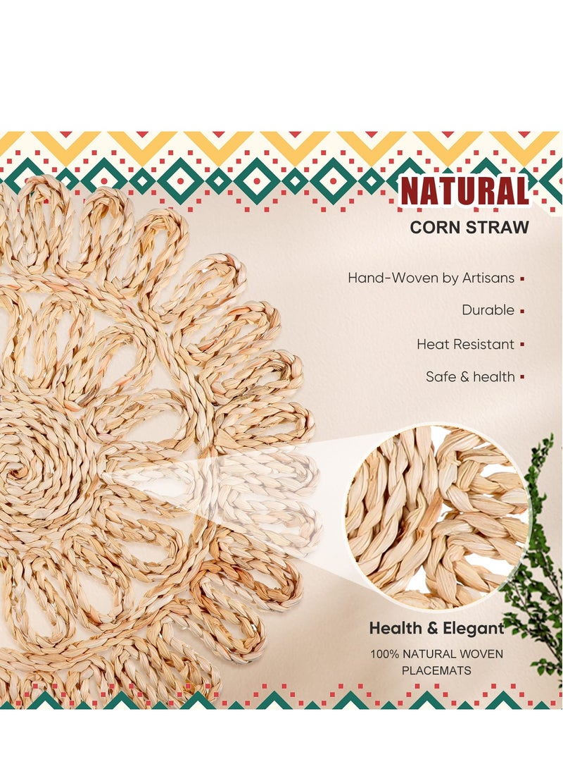 Excefore Round Braided Placemats, Round Placemats Set of 4, Table Mats Woven Heat Resistant for Dining Tables, for Dinner Holiday Wedding, Beige - Image 2