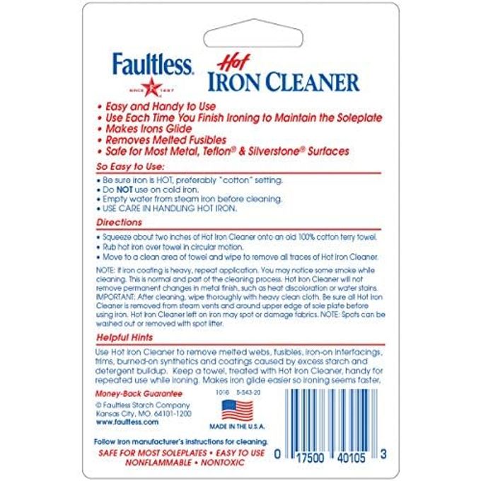 Faultless Hot Iron Cleaner, Non-Toxic Steam Iron Cleaner, Removes Melted Fabrics, Glue, Hard Water, Lime Deposits & Starch 2 X 0.17 oz Tubes Blister Packs - Image 2
