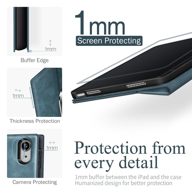 Antbox Case for iPad (A16) 11th (11'')/ 10th Generation (10.9'') High Grade Skin-Touch Vegan Leather with Built-in Pencil Holder Auto Sleep/Wake Function (Blue) - Image 5