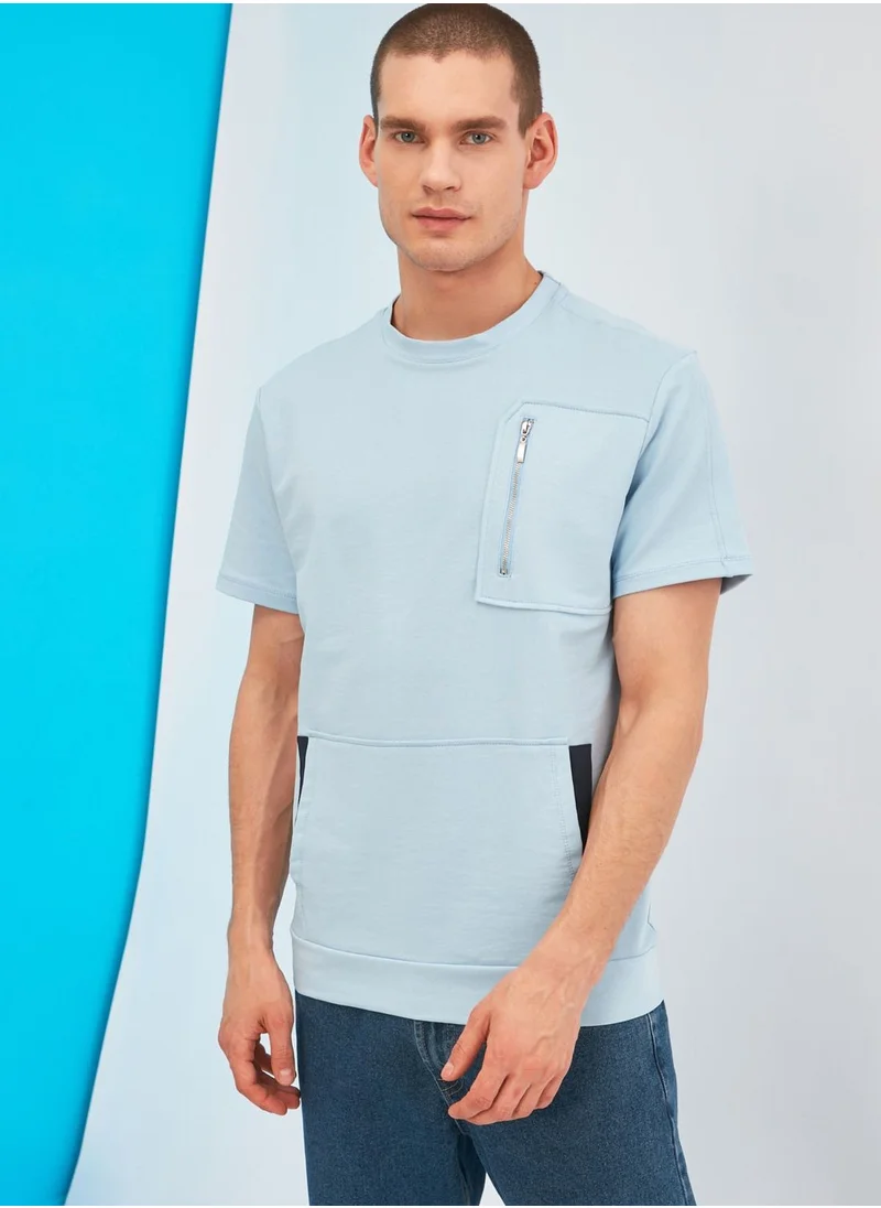 trendyol Zip Pocket Short Sleeve Sweatshirt