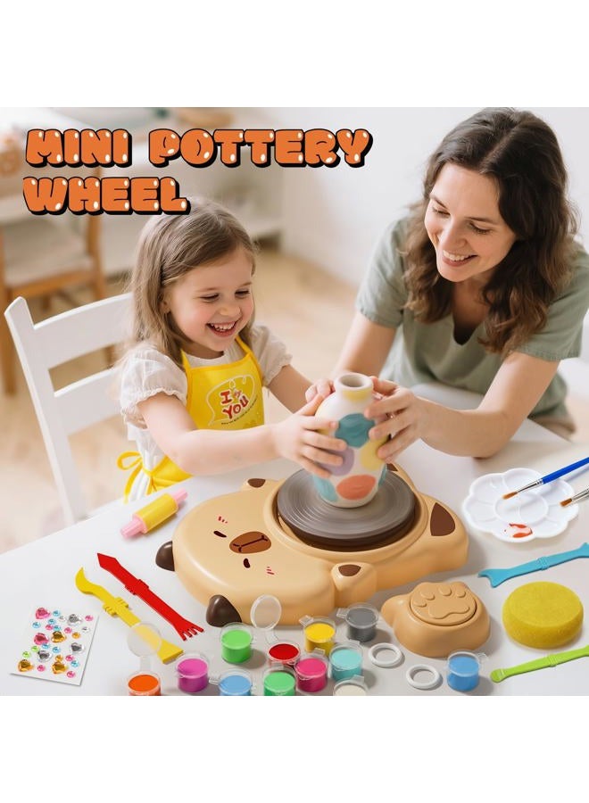 Skirfy Mini Pottery Wheel Machine Kit for Beginners Kids with Light,Electric Ceramic Wheel with Foot Pedal&Painting Kit, Adjustable Speed,Clay Spinner DIY Tools for Art Craft Birthday (Brown) - Image 4