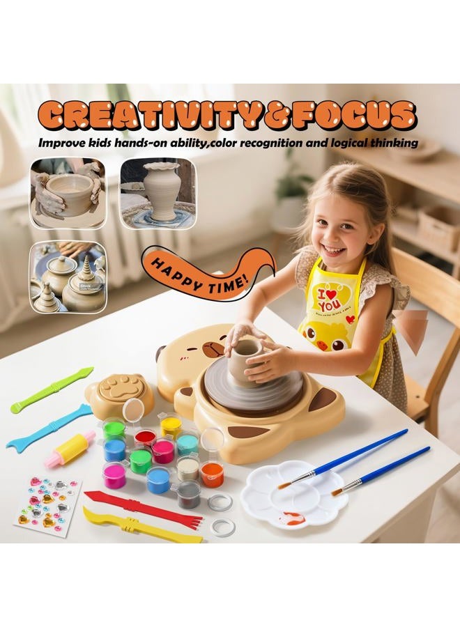 Skirfy Mini Pottery Wheel Machine Kit for Beginners Kids with Light,Electric Ceramic Wheel with Foot Pedal&Painting Kit, Adjustable Speed,Clay Spinner DIY Tools for Art Craft Birthday (Brown) - Image 3