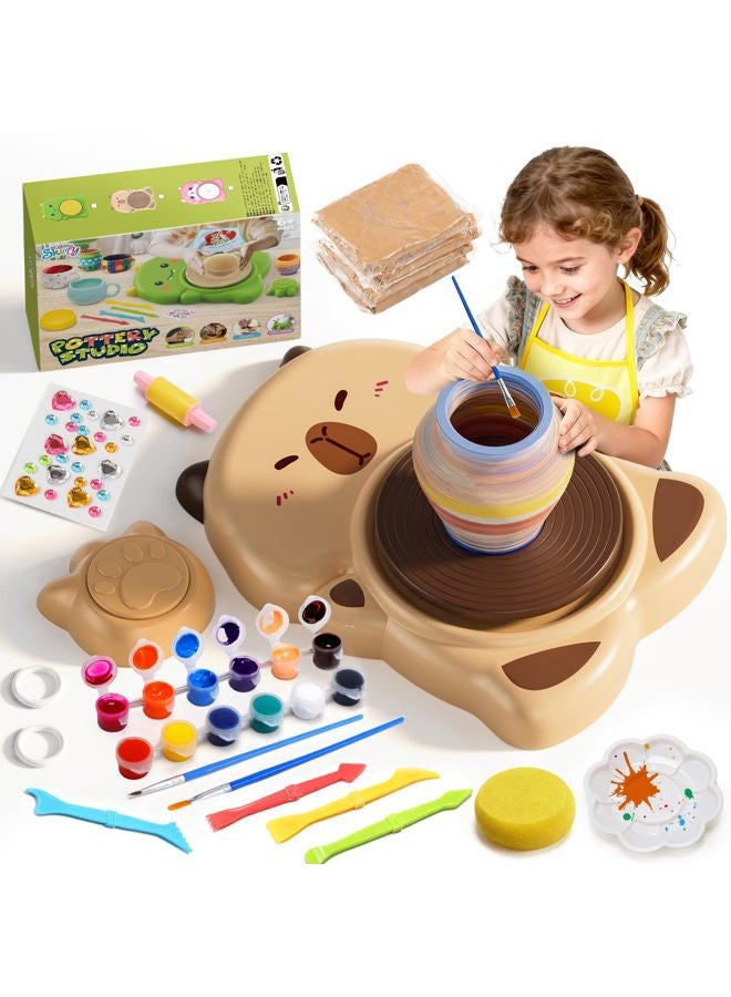 Skirfy Mini Pottery Wheel Machine Kit for Beginners Kids with Light,Electric Ceramic Wheel with Foot Pedal&Painting Kit, Adjustable Speed,Clay Spinner DIY Tools for Art Craft Birthday (Brown) - Image 1