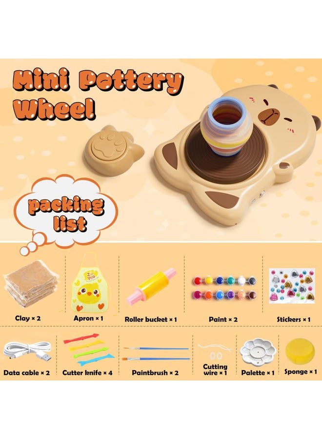 Skirfy Mini Pottery Wheel Machine Kit for Beginners Kids with Light,Electric Ceramic Wheel with Foot Pedal&Painting Kit, Adjustable Speed,Clay Spinner DIY Tools for Art Craft Birthday (Brown) - Image 2