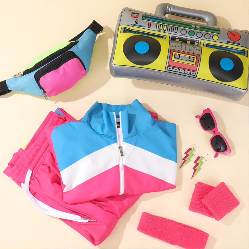 ZhouBoat Women's 80s 90s Tracksuit Costume Accessories Set Color Block Sportswear Retro Windbreaker Outfits Neon Fanny Pack Hip Hop Accessories L - Image 5