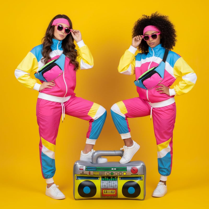 ZhouBoat Women's 80s 90s Tracksuit Costume Accessories Set Color Block Sportswear Retro Windbreaker Outfits Neon Fanny Pack Hip Hop Accessories L - Image 4