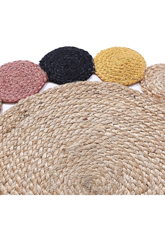 Kuber Industries Hand Woven Carpet Rugs|Natural Solid Braided Jute Door mat|Multicolor Circle Border for Bedroom,Living Room,Dining Room,Yoga,74x74 cm,(Brown) - Image 2