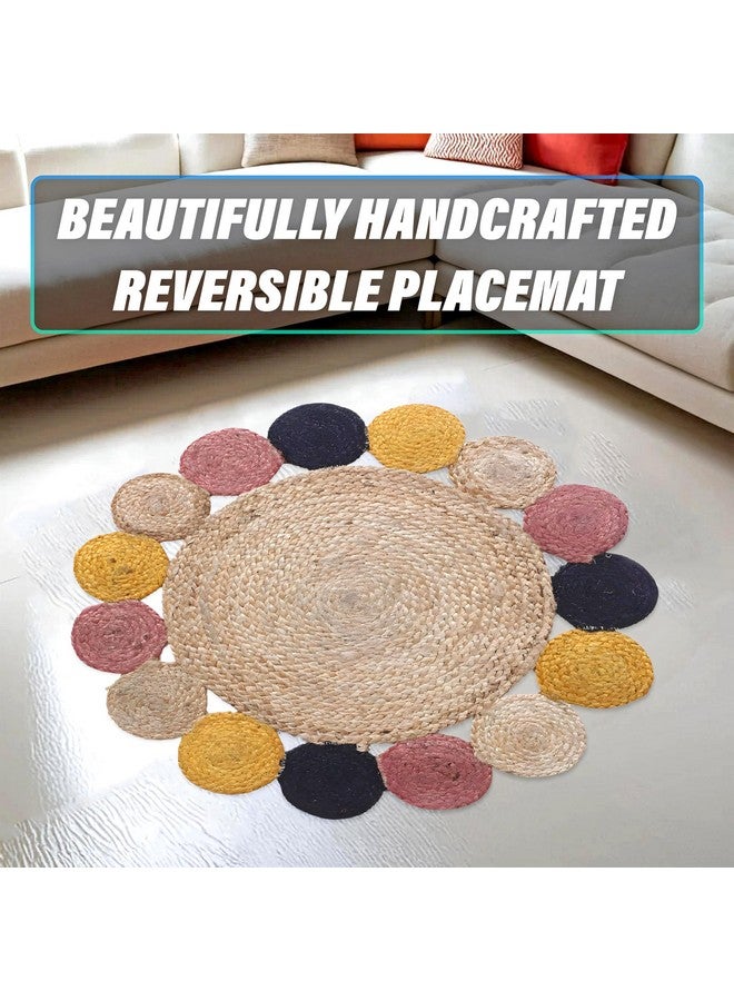 Kuber Industries Hand Woven Carpet Rugs|Natural Solid Braided Jute Door mat|Multicolor Circle Border for Bedroom,Living Room,Dining Room,Yoga,74x74 cm,(Brown) - Image 4