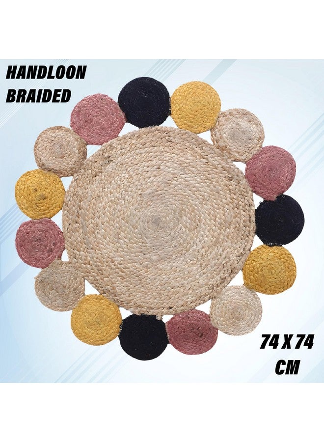 Kuber Industries Hand Woven Carpet Rugs|Natural Solid Braided Jute Door mat|Multicolor Circle Border for Bedroom,Living Room,Dining Room,Yoga,74x74 cm,(Brown) - Image 3